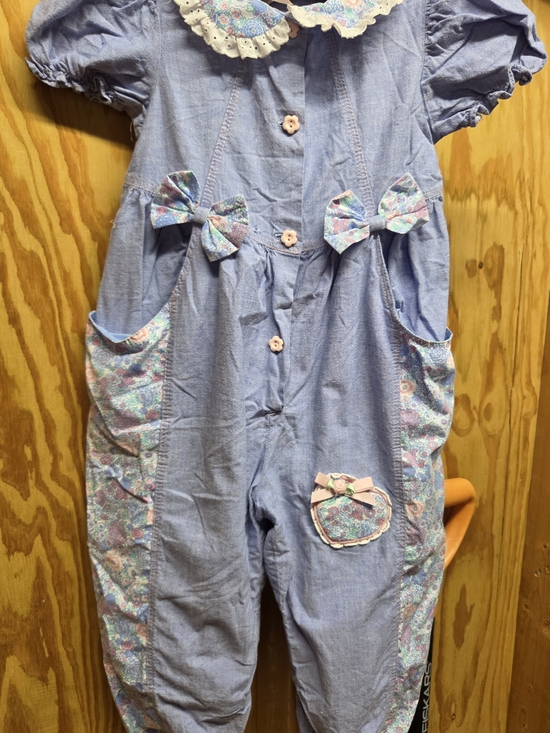 Source Unknown Other - VTG Toddler Girls Floral Denim Jumpsuit Romper 4T Cottagecore